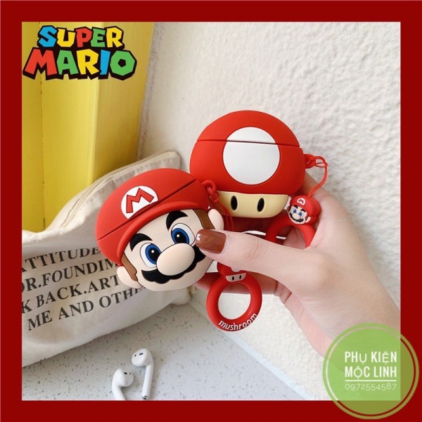 ☘️Tặng kèm móc treo☘️Case Airpod 1 2- Vỏ bao bọc Mario Cover đựng tai nghe không dây Airpods game Super Mario Bros