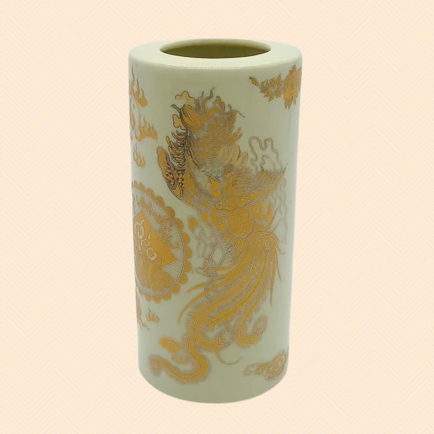 Ống hương thờ men vàng kim long phụng - Hàng loại 1 sắc nét - Chợ Sứ Bát Tràng