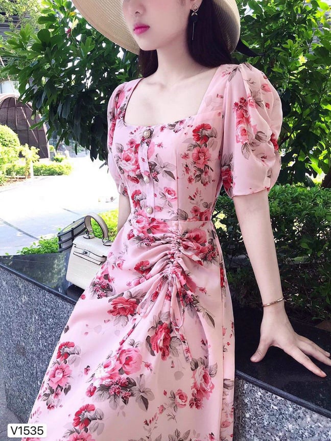 Đầm nữ bông rút dây sang trọng thời trang Bamboo