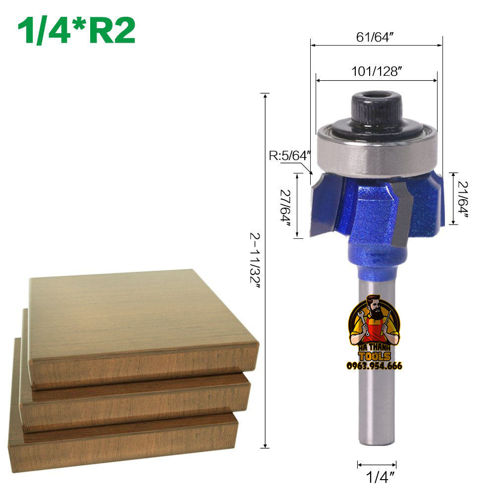 Mũi Gọt Cạnh Chỉ 4 Cánh - Cốt 6.35mm ( R1,R2,R3 )