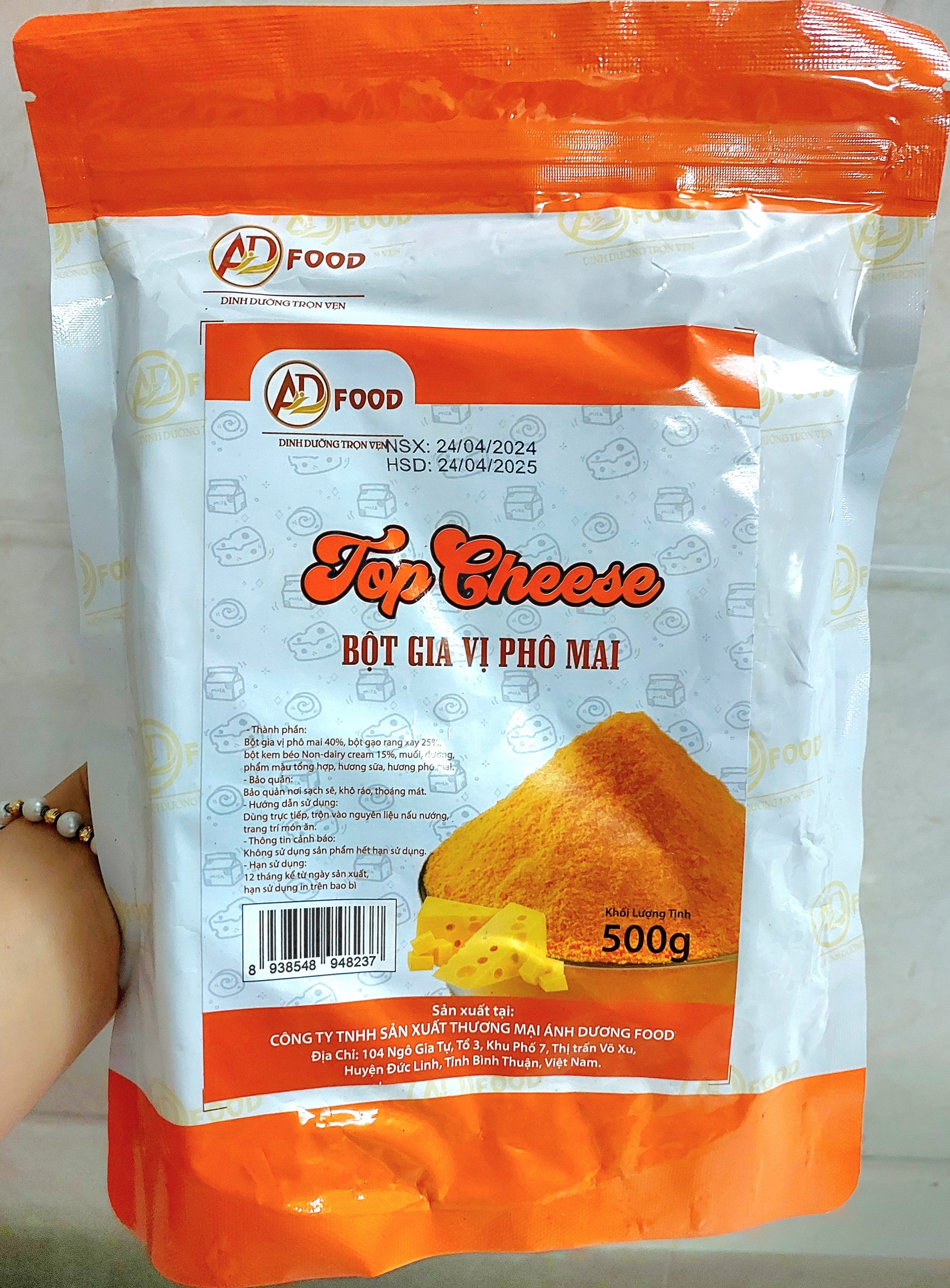 1kg bột phô mai vị ngọt top cheese màu cam nhẹ, thơm đậm đà