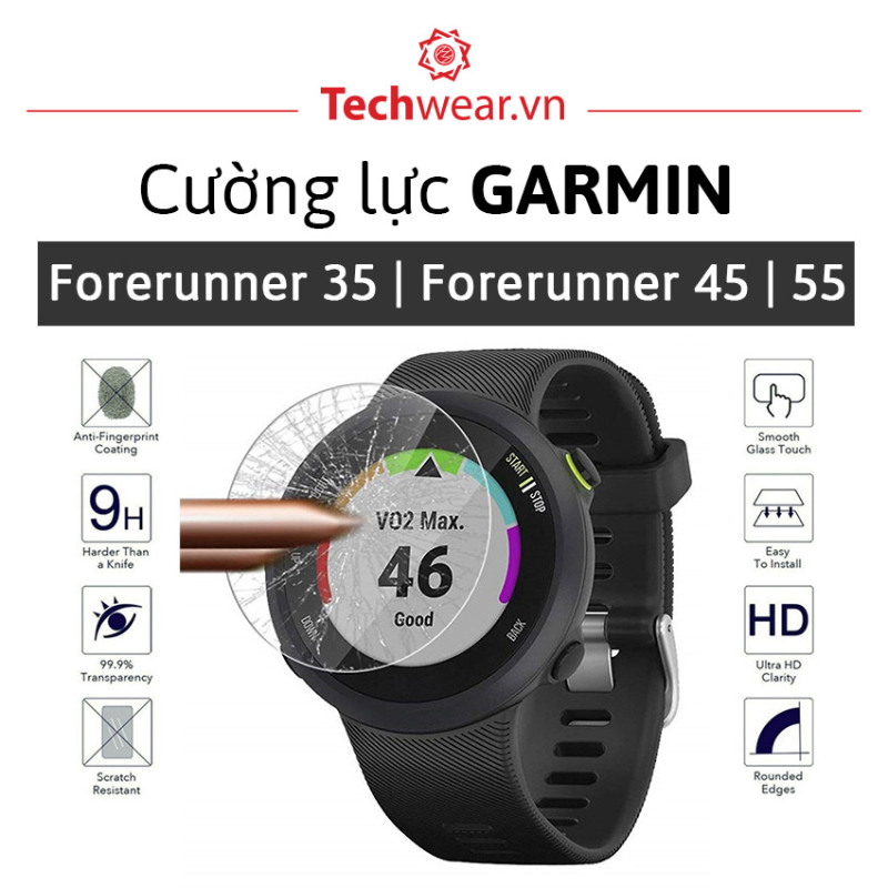 Kính cường lực Garmin Forerunner 35 |Forerunner 45 |Forerunner 55 | Miếng dán màn hình đồng hồ cao cấp độ cứng 9H viền 2.5D【Hàng Xịn | Giá tốt | Sẵn hàng】