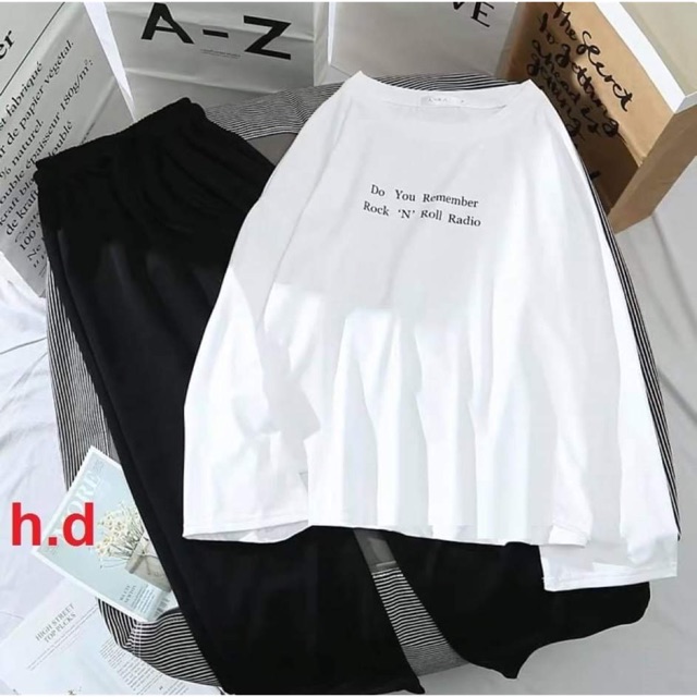 Sét áo ROCK tay dài + quần xuông đen HĐ12 áo thun nam nữ, quần kaki, quần nữ, sét bộ mặc ở nhà, áo thun tay dài, quần jean ống rộng - FANI