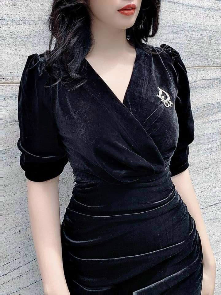 Phụ nữ Ôm Body Nhung Bút Chì Đầm Tay Dài Váy LT (Shop angle fashion)