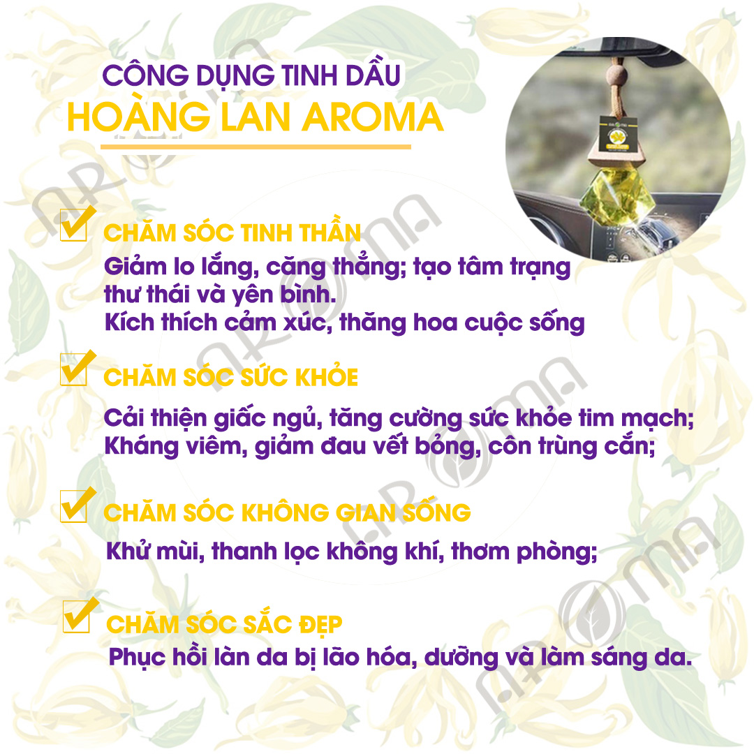 Tinh dầu Ngọc Lan Tây (Hoàng Lan) AROMA Y-Lang essential oil, tinh dầu thiên nhiên, chai kim cương tự khuếch tán treo ô tô, treo thơm phòng