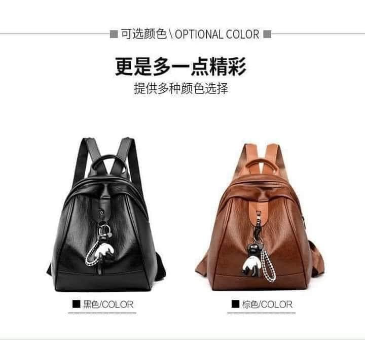 Balo nữ thời trang da mềm tặng kèm móc treo gấu
