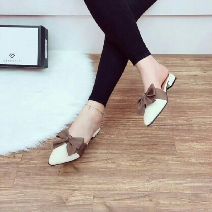 Giày nữ , sục nữ 2p da mềm có nơ siêu xinh giá siêu rẻ ( sục nơ)