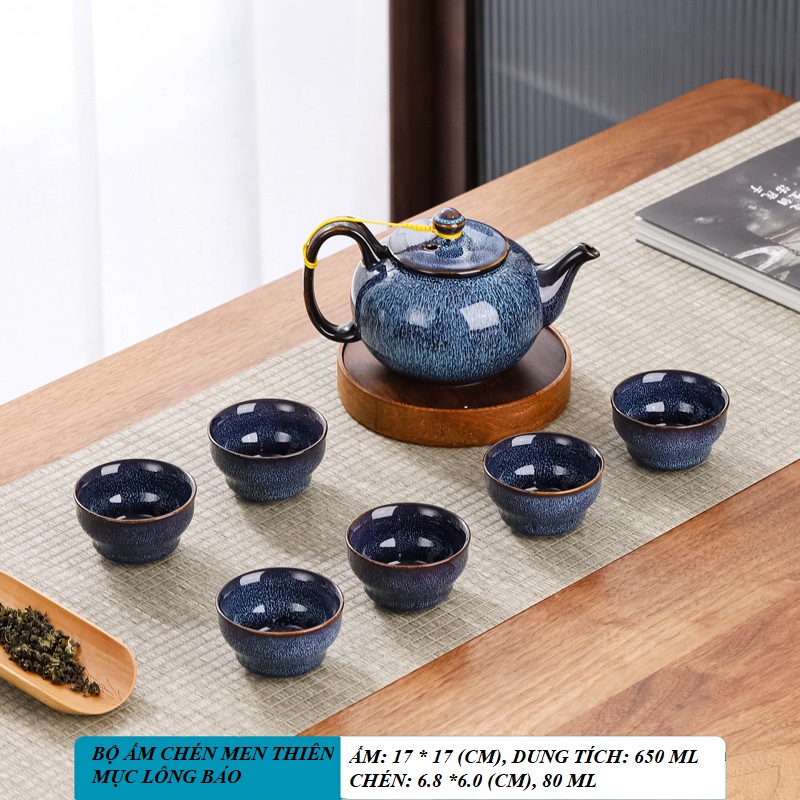 Bộ ấm chén pha trà men thiên mục Lông thỏ hỏa biến