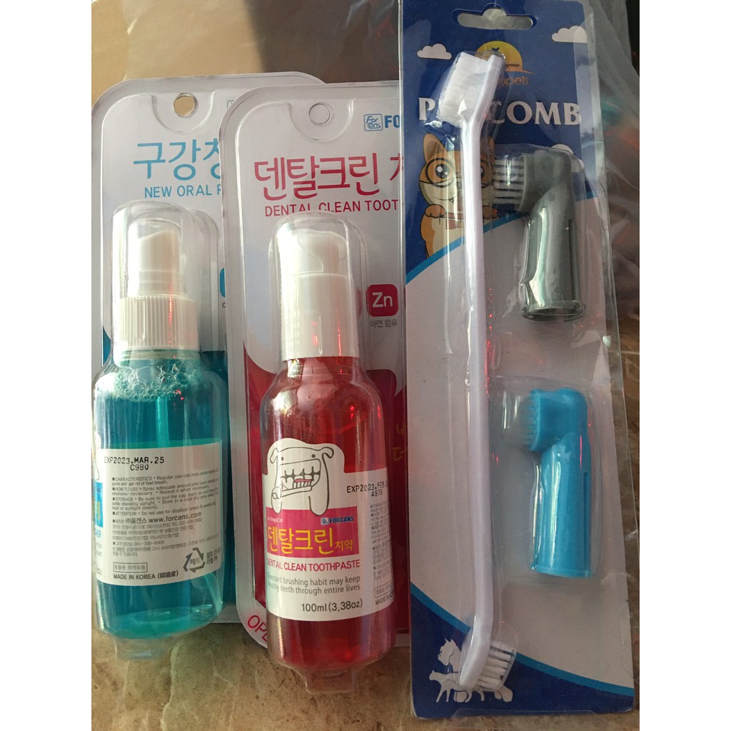 [VỆ SINH] Kem đánh răng (Hồng dâu) + Xịt thơm miệng (Xanh thơm mát) Hàn quốc cho chó mèo 100ml