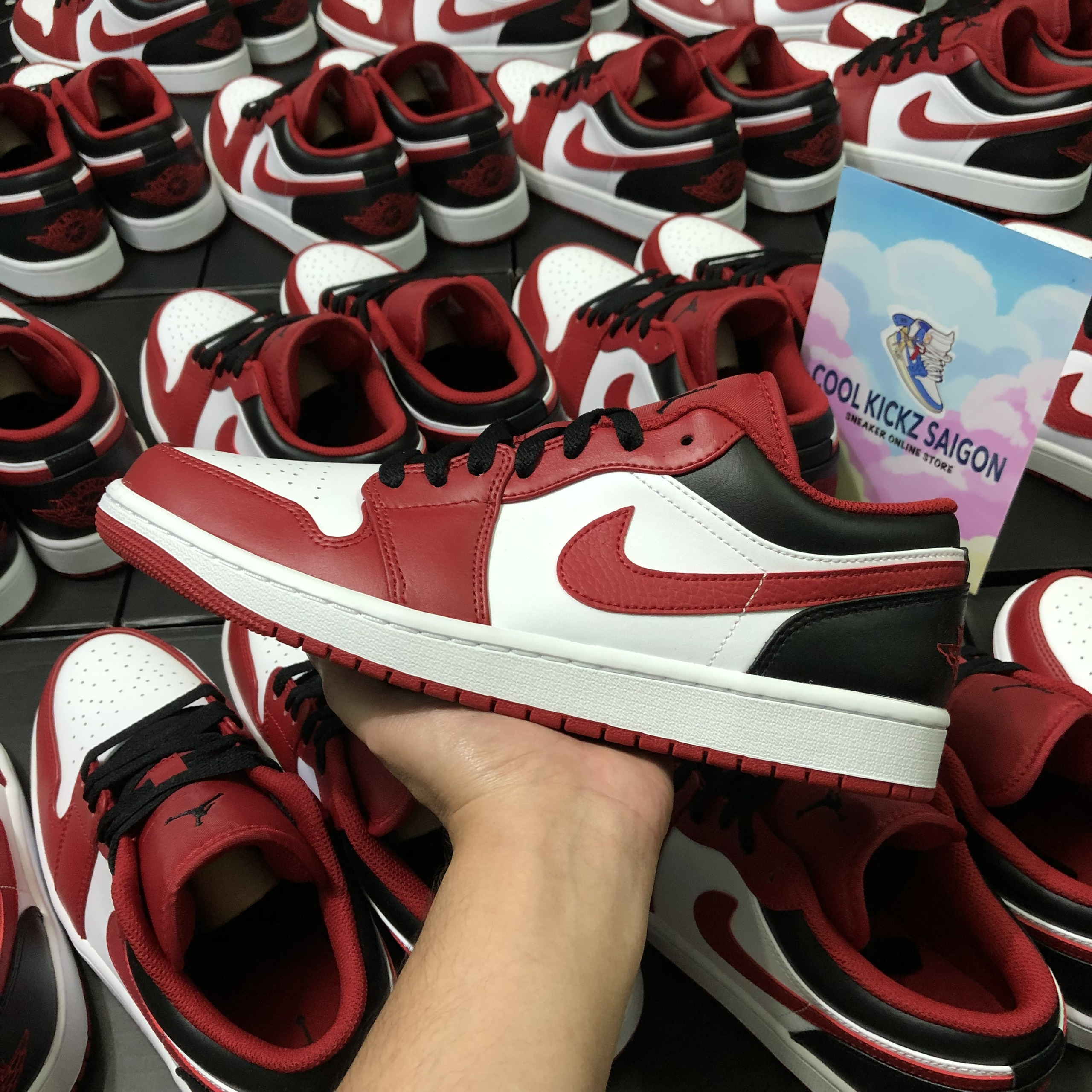 [CHÍNH HÃNG] Jordan 1 Low White Gym Red Black New Full Box Full Tag (553558-163) (553560-163)