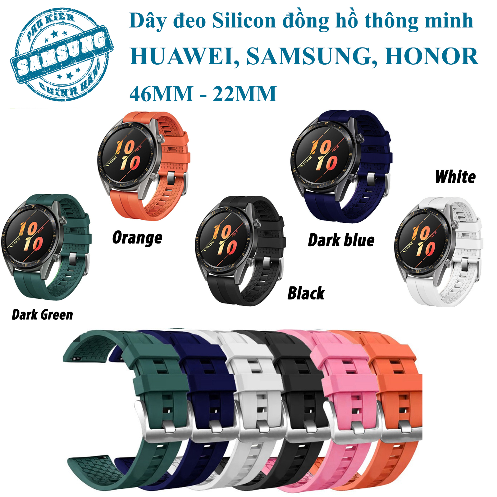 Dây Silicon 22mm thay thế cho đồng hồ Gear S3 Galaxy Watch Huawei 46mm