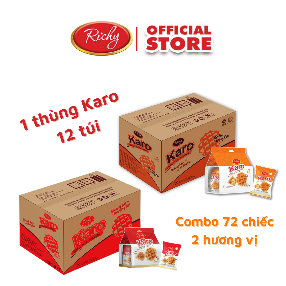 [SALE GIỮA THÁNG 15-17/12] Combo 72 chiếc bánh Karo Richy thơm ngon tròn vị (1 Thùng) - bánh kẹo Richy- giá sau khi được trợ giá và áp dụng voucher shop