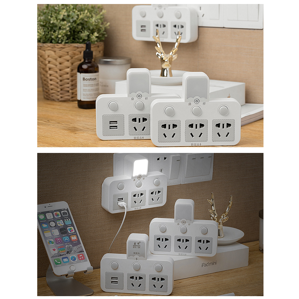 Smart power outlet - 2-pin power plug - Induction nightlight power socket - Multi-function usb power outlet - Heat-resistant electrical outlet with separate switch