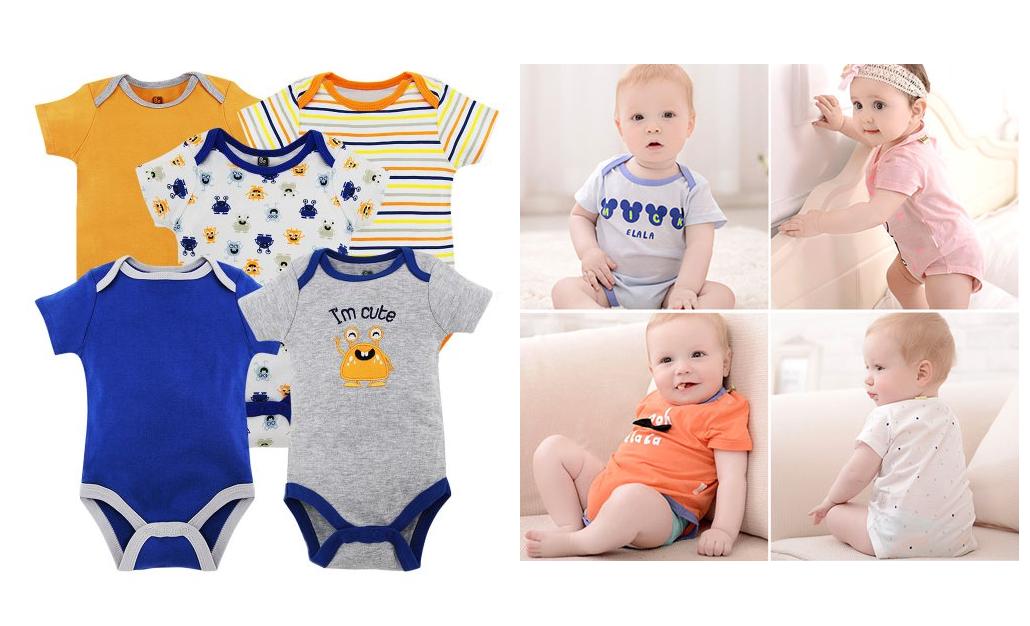 Five sets of men's short sleeve triangle romper 2kg - 11kg (random color) baby bodysuit sleep suit short sleeve bodysuit, bodysuit, sleep suit, sleeveless body, body chip, bodychip, bodysuit, body jumpsuit, baby body