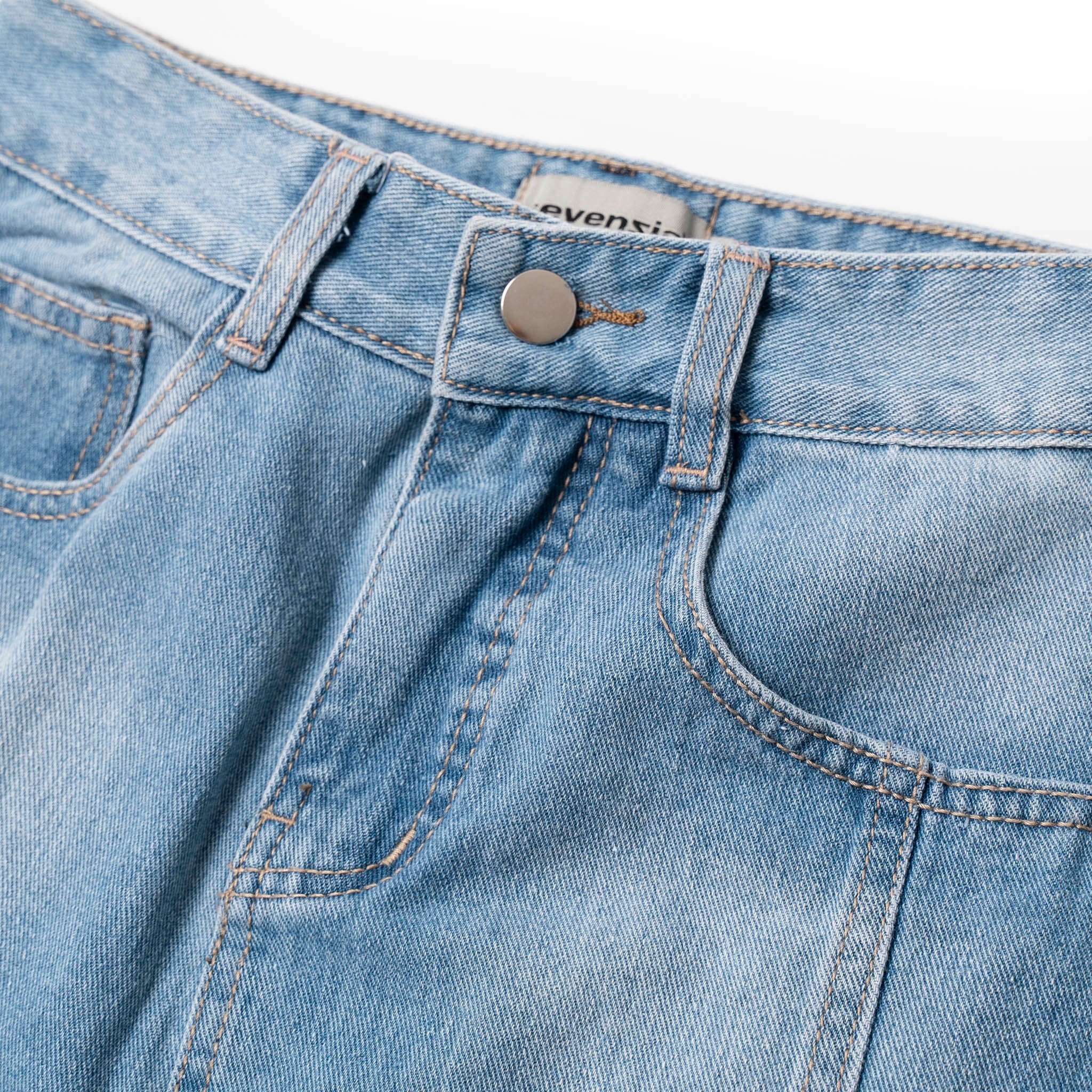 Chân váy denim washed SLC - form dài ngang gối