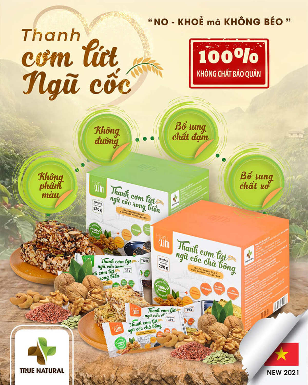 Thanh cơm gạo lứt ngũ cốc giảm cân herbslim trấn thành