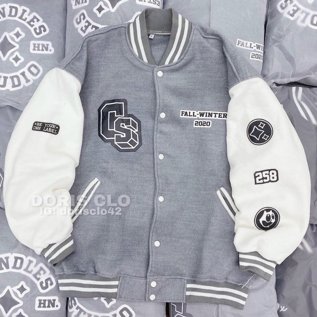 Áo khoác bomber nữ in hình cs nút bấm sang chảnh áo bóng chày siêu hot trend