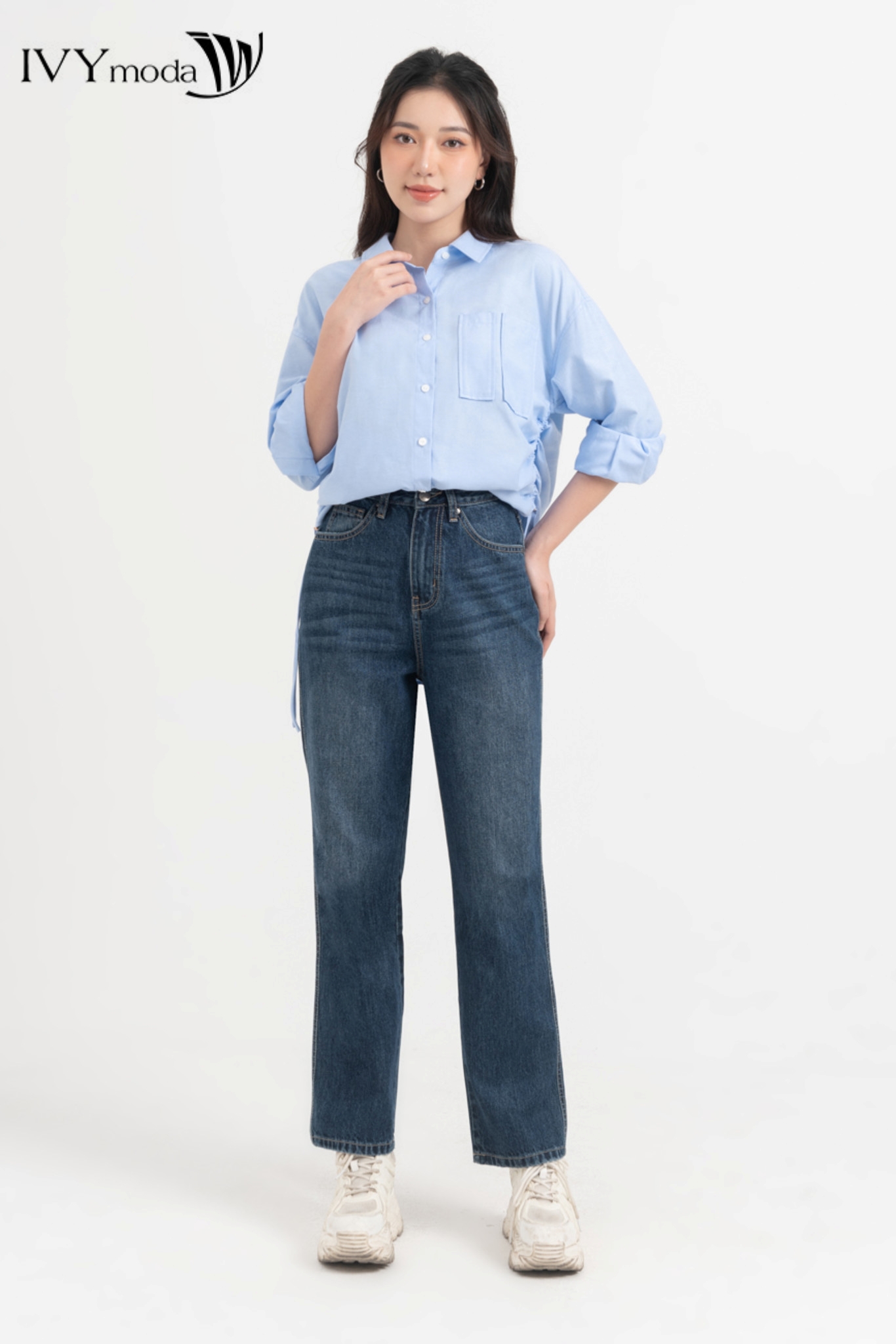 Áo sơ mi phối dây rút eo IVY moda MS 17B9484