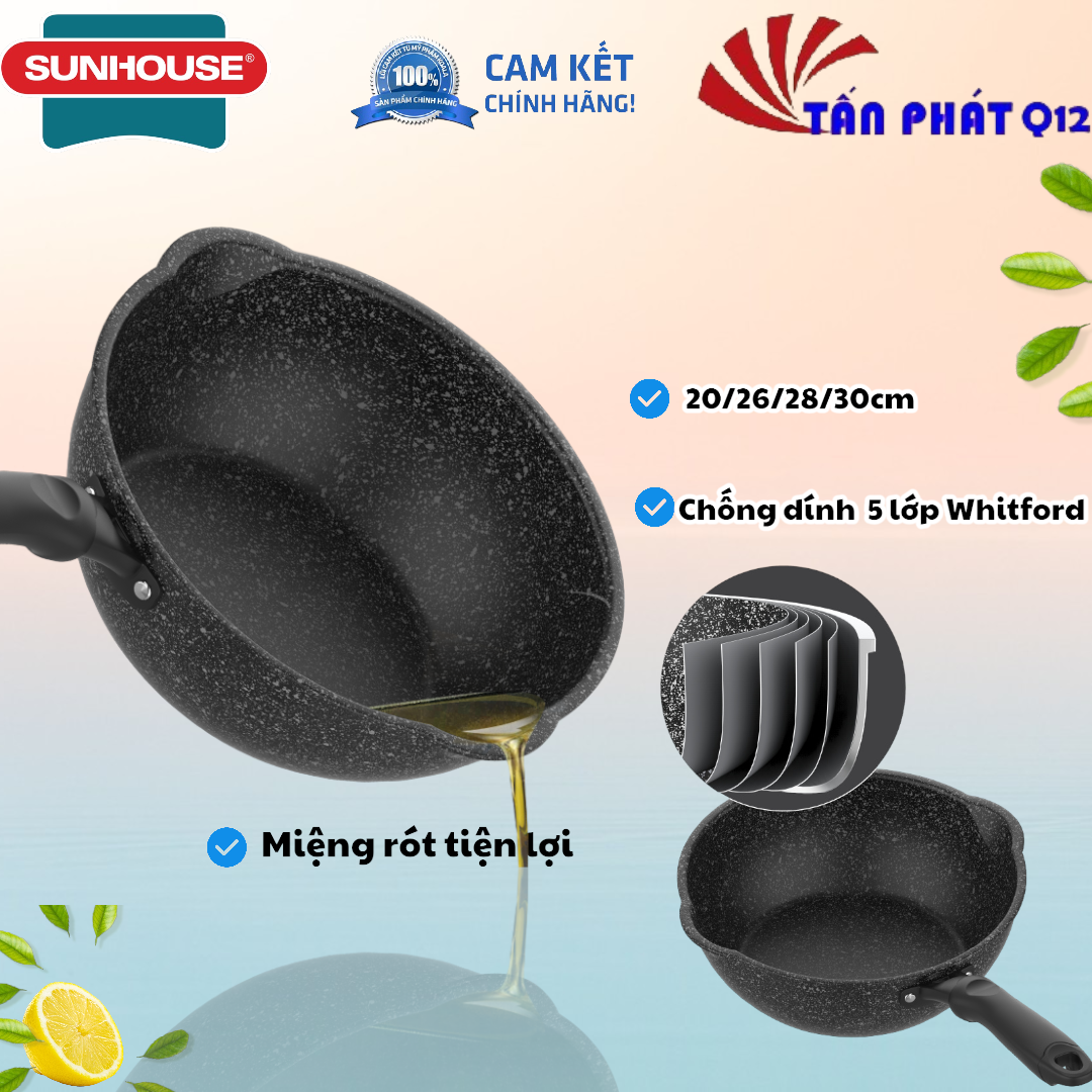 [HCM]CHẢO SÂU LÒNG ĐÁY TỪ  SUNHOUSE 20/26/28/30cm