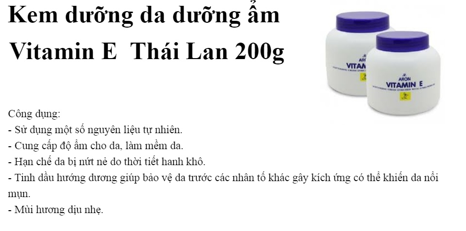 [ XẢ HÀNG LẤY TƯƠNG TÁC ] Kem dưỡng ẩm Aron Vitamin E Moisturising Cream 200g