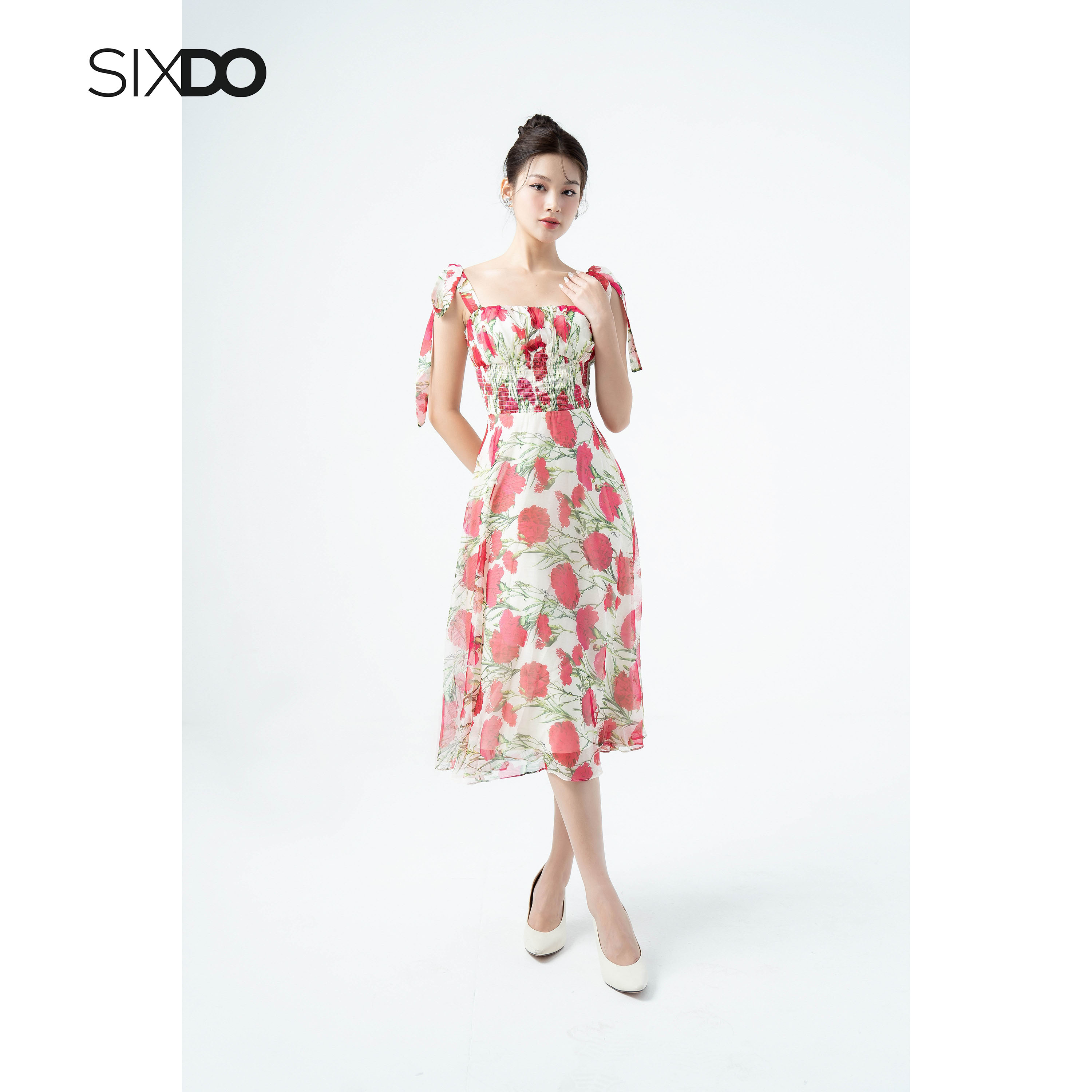 Đầm hoa midi 2 dây chun eo thời trang SIXDO-Z (Z-Cream Carnation Midi Dress)
