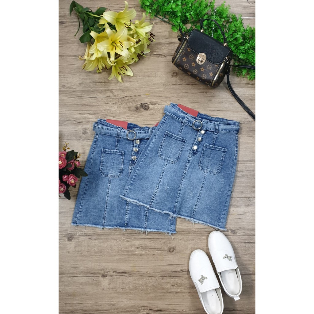 Chân Váy Jeans Xanh Kèm Đai Thời Trang [ Ảnh Thật ]