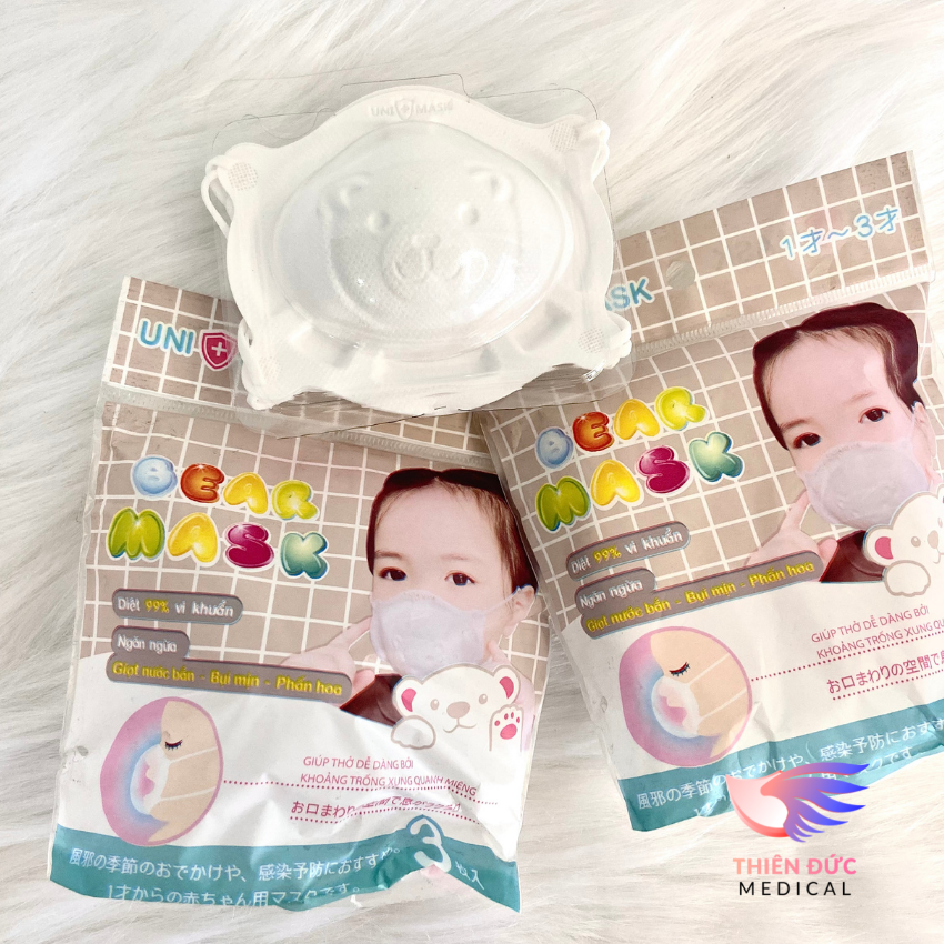 COMBO KHẨU TRANG EM BÉ GẤU 3D UNI MASK (Bịch 3 chiếc)