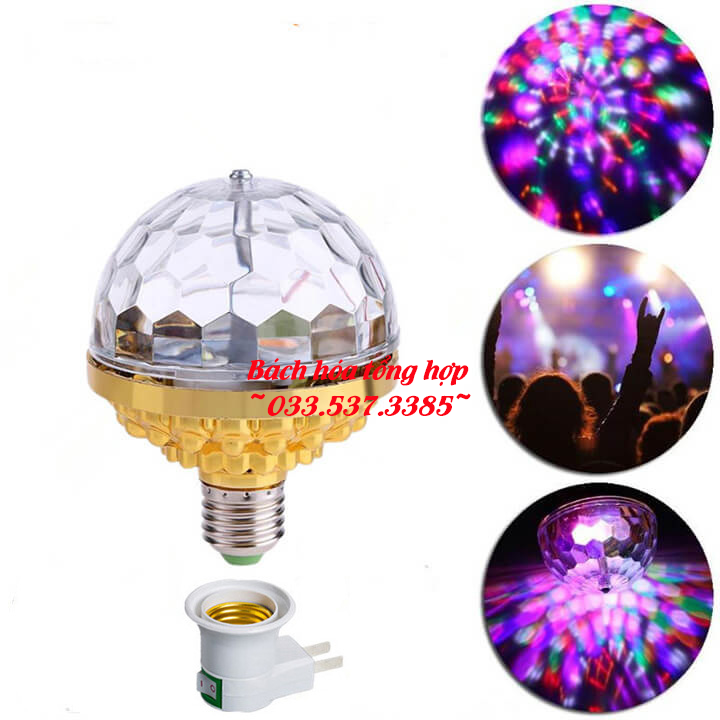 Đèn led quả cầu quay pha lê 7 màu, đèn chớp sân khấu, đèn pha le, đèn trang trí, đèn xoay 7 màu, bóng đèn led 7 màu