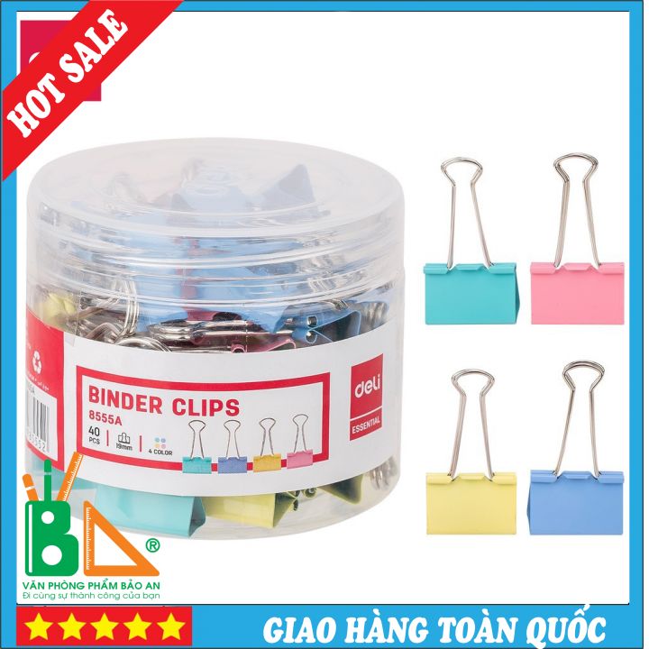 Hộp 40c kẹp bướm - kẹp màu 19mm deli 8555