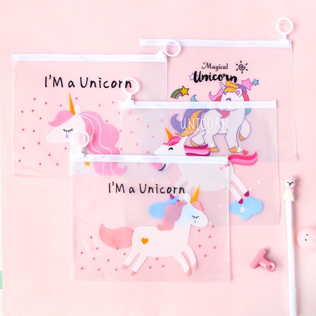 Sét 4 túi zip A5 Unicorn dễ thương