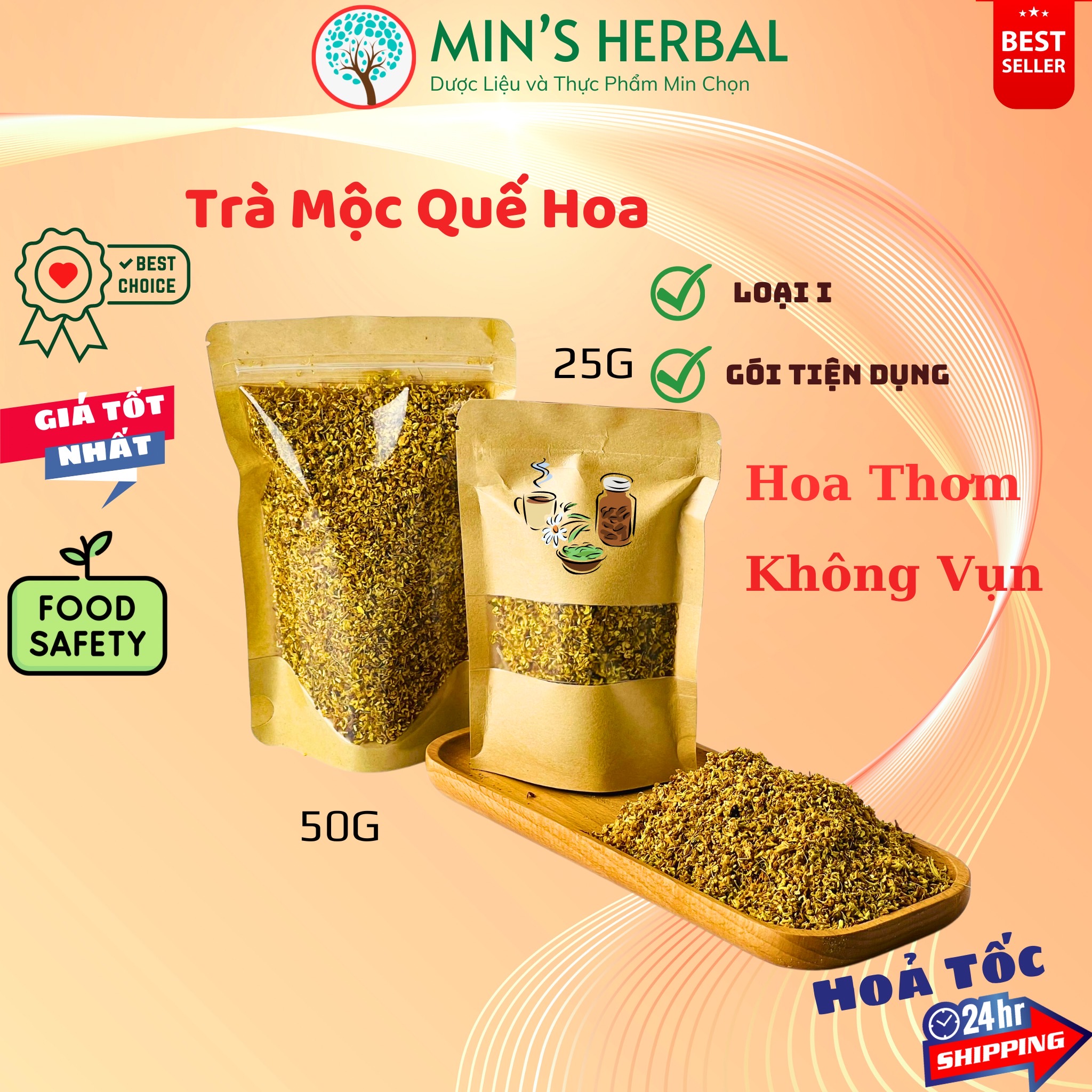 Trà quế hoa - trà hoa mộc vàng tươi, thơm nồng nàn túi 25g/50g