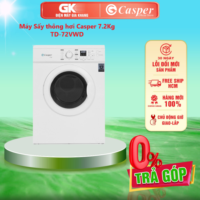Máy sấy thông hơi casper 7.2kg td-72vwd - miễn phí vận chuyển hcm - giao toàn quốc - freeship hcm