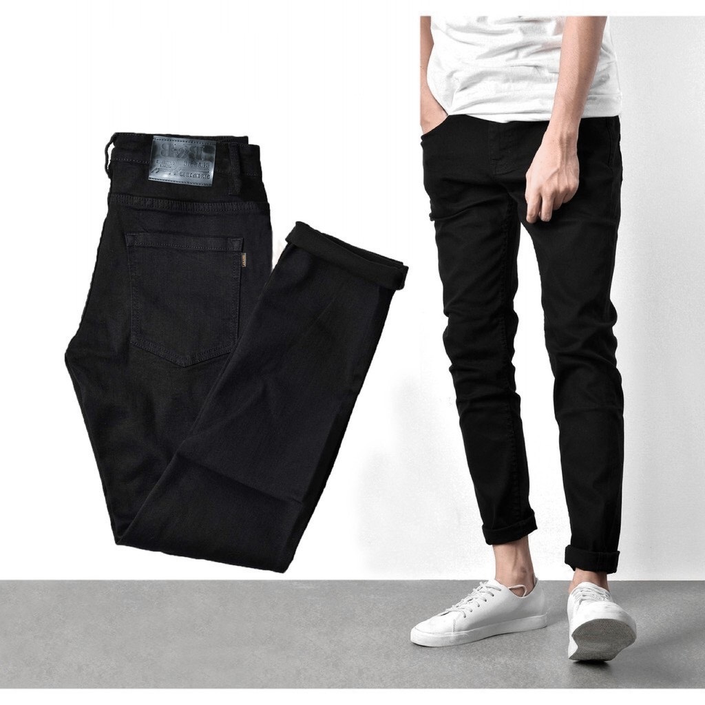 Quần jean nam đen Gấu 194 trơn & rách vải jeans bò cotton duck cao cấp mềm mịn, co dãn - form slimfit