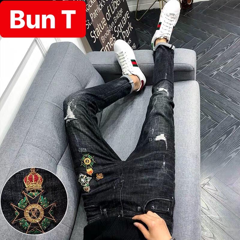 QUẦN JEAN NAM CHẤT BÒ ĐEN THÊU HOÀNG KIỂU GIA HÀN QUỐC TT-1002 TRANG BUN FASHION