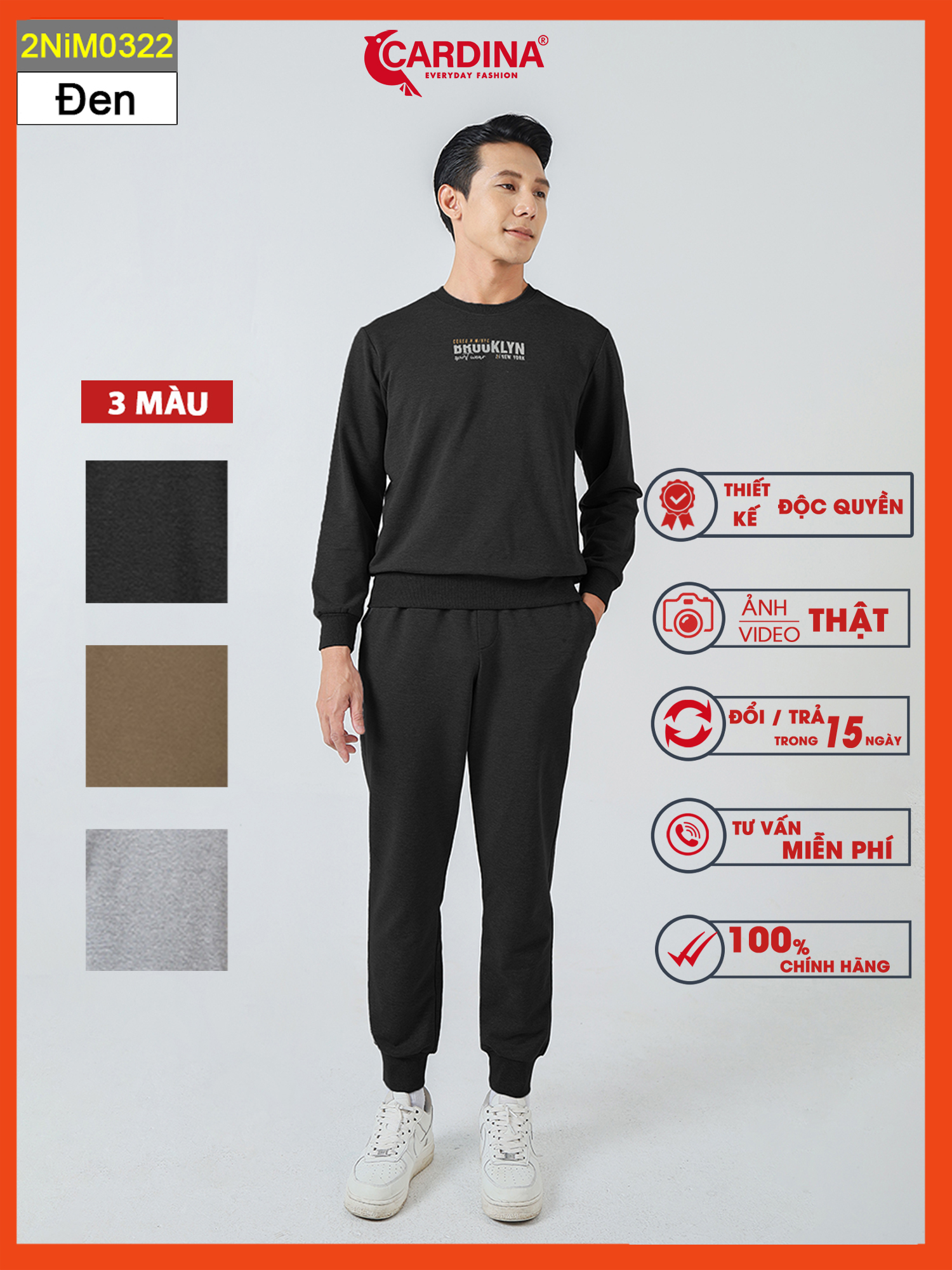 Bộ Thu Đông Nam CARDINA Chất Nỉ Da Cá Cao Cấp In Chữ Kiểu Dáng Thể Thao