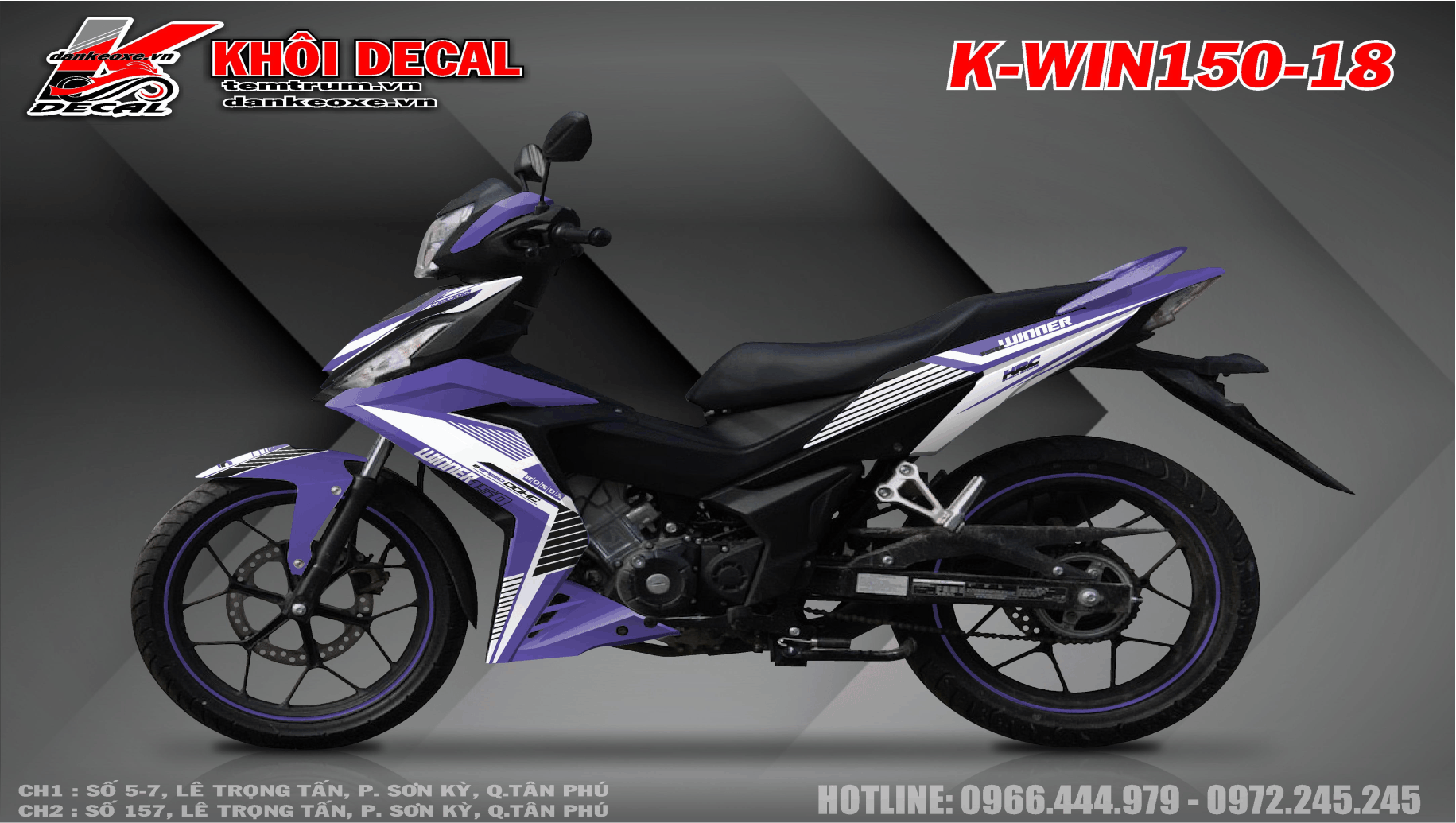 Tem trùm xe winner tím trắng chế đẹp- Tem dán xe máy winner thiết kế theo yêu cầu - tem xe winner tím trắng độ chế đẹp và rẻ chất