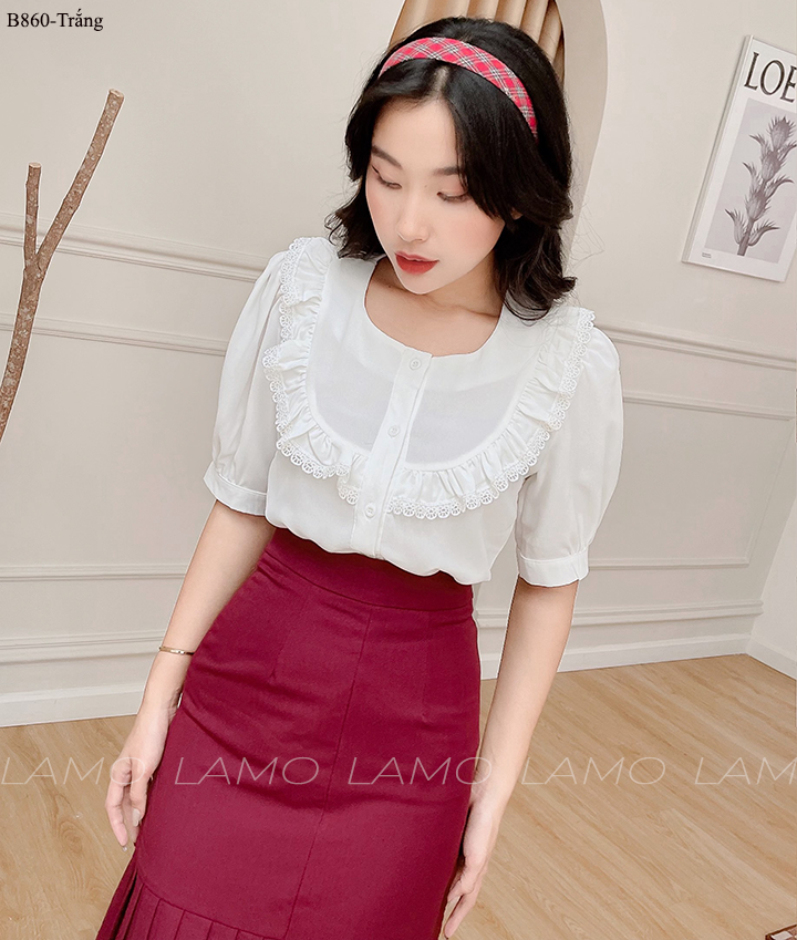 ÁO SƠ MI CÔNG SỞ NỮ ÁO KIỂU BÈO PHỐI REN-B860