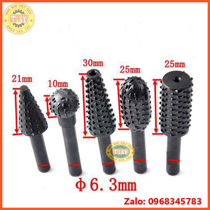 Bộ 5 mũi phay mài khắc làm lũa gỗ cán 6mm
