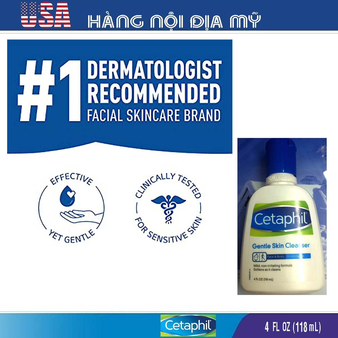 Sữa rửa mặt Cetaphil Gentle Skin Cleanser 118 ml [HÀNG LOẠI 1, CAM KẾT KHÔNG GIẢ, HÀNG NỘI ĐỊA MỸ]