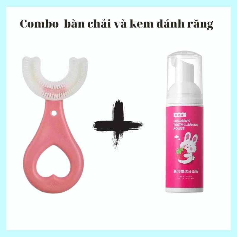 Bàn chải đánh răng cho bé bằng chữ U và kem đánh răng tạo bọt vị hoa quả có thể nuốt được dành cho bé 2 đến 12 tuổi siêu rẻ