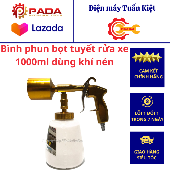 Bình phun tạo bọt tuyết rửa xe 1000ml dùng khí nén đầu vàng