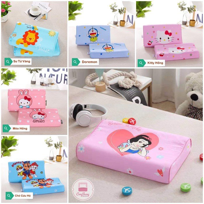 Gối cao su non cho bé trên 4 tuổi-gối cao su non 3d vỏ gối cotton mềm mát cho bé ,gối đầu trẻ em