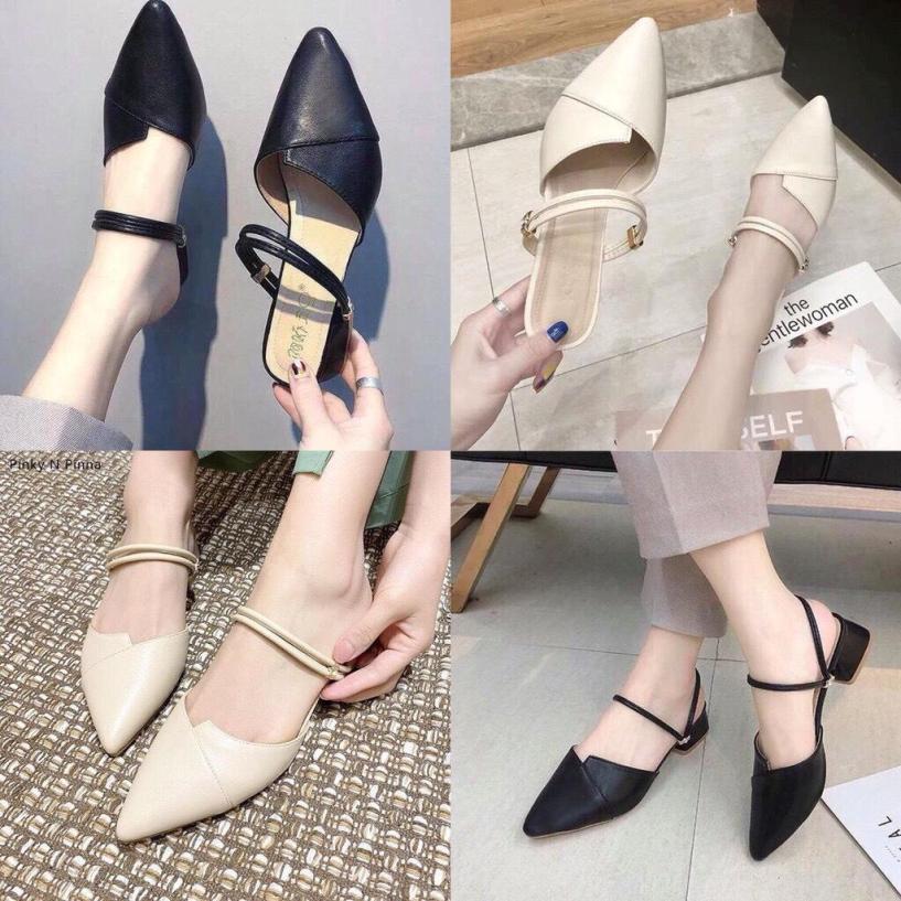 Sandal cao gót nữ 3p mũi nhọn 2 quai ngang siêu đẹp giá rẻ