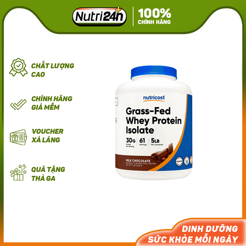 Sữa tăng cơ - nutricost grass fed whey protein isolate - 5lbs