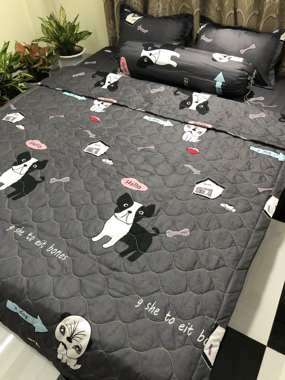 bộ ga gối pholy cotton sét 4 món(1 bộ ga 2 vỏ gối 1 vỏ gối ôm)