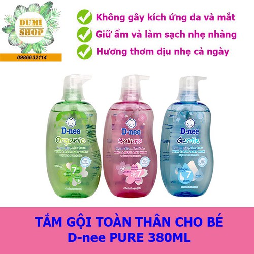 (PHÂN PHỐI ĐẠI THỊNH) Sữa tắm gội toàn thân Dnee Pure Thái Lan chai vòi 380ml cho bé từ 0-3 tuổi