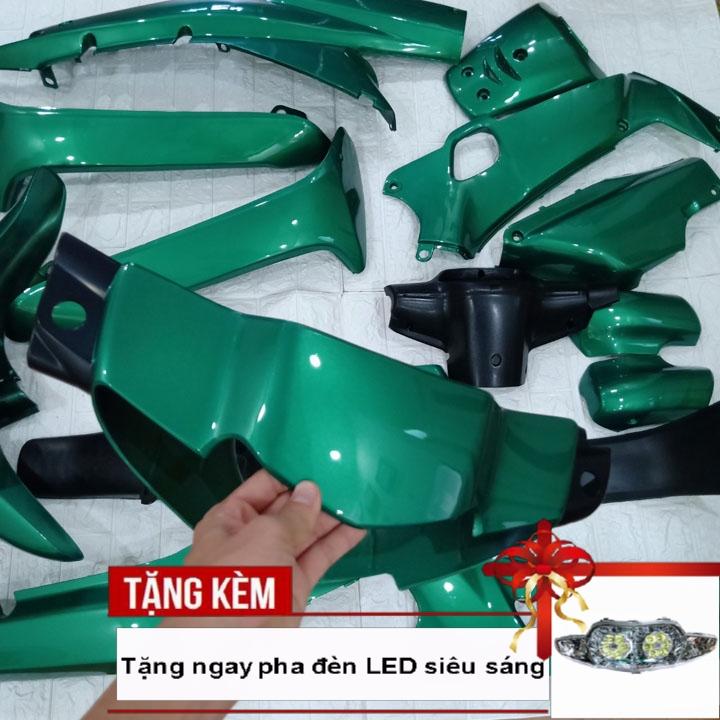 [TẶNG TEM]  Bộ dàn áo xe WAVE anpha - wave 110 1997-2006 màu XANH KEN, nhựa nguyên sinh ABS - TẶNG KÈM PHA ĐÈN LED SIÊU SÁNG - có tặng FREE 1 BỘ TEM 3 lớp xịn.