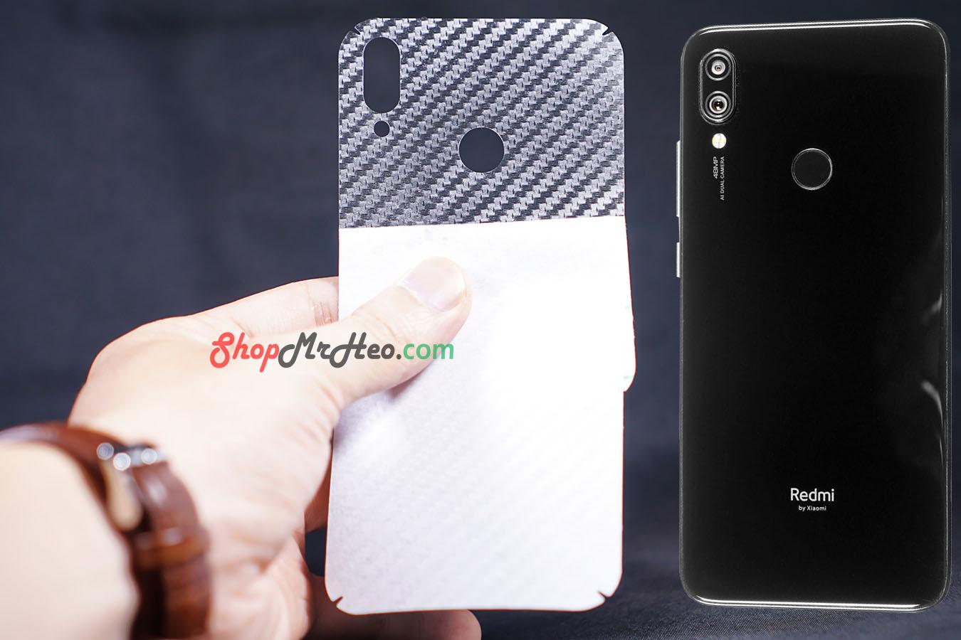 Bộ 3 Skin Dán Mặt Sau Lưng Vân 3D Carbon Xiaomi Redmi Note 7