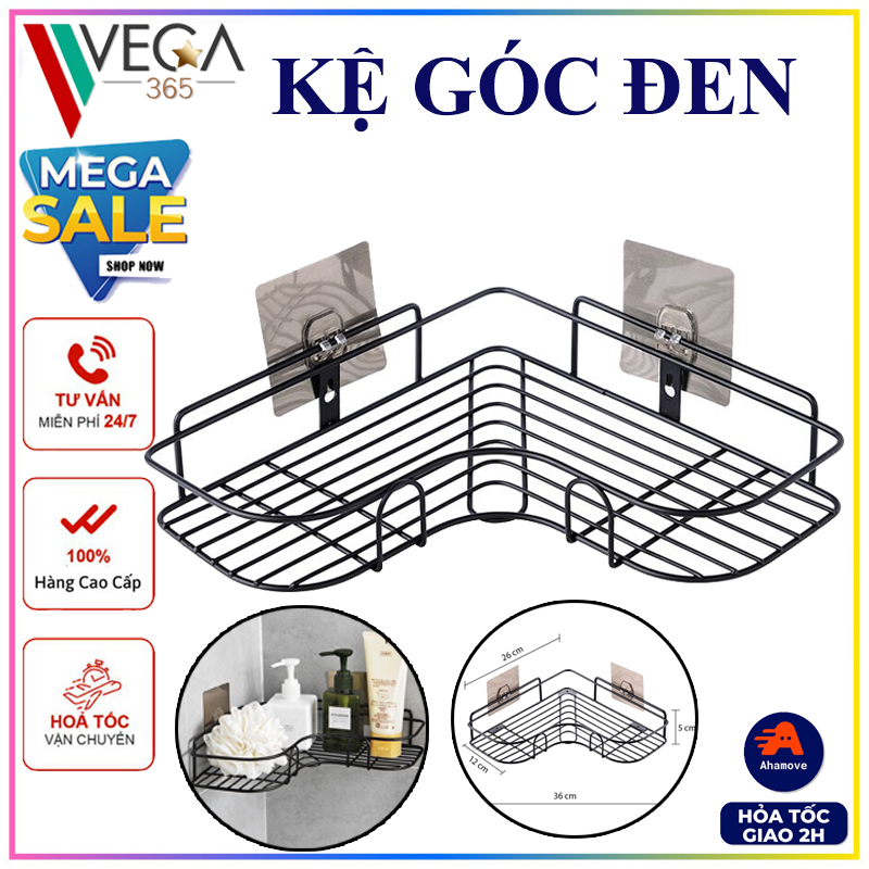 Kệ góc nhà tắm dán tường siêu dính, Kệ đựng gia vị nhà bếp chất liệu thép không gỉ chịu lực 10kg , 2 miếng dán đôi vega365