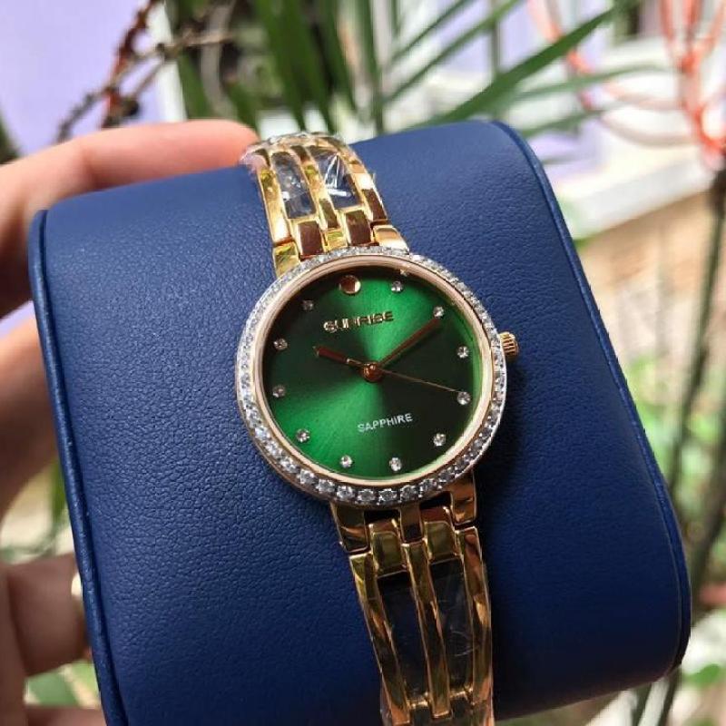 Đồng hồ nữ lắc tay đính đá cao cấp Sunrise SL728SXA Fullbox kính Sapphire chống xước (Xanh lá Vàng)